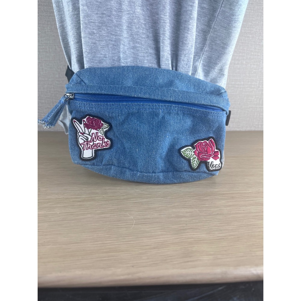 Vans Denim Fanny Pack Waist Bag Blue Rose Patch No Thanks Festival Belt Bag